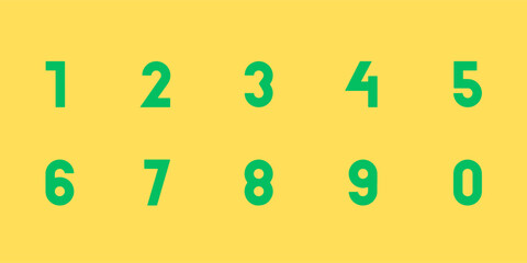 Green number letter on yellow background