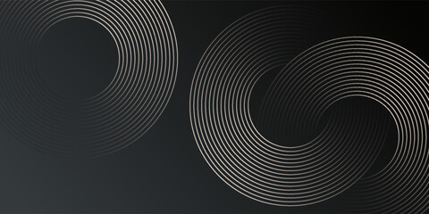 Abstract blue glowing geometric lines on dark blue background. Modern shiny blue circle lines pattern. Futuristic technology concept. Suit for cover, poster, banner, header, website.