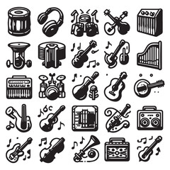 vector collection of musical instrument icon clipart in editable line style