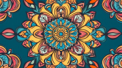Teal  Gold Blooming Mandala Art