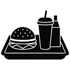Fast Food Meal Burger, Drink, and Milk on a Tray
