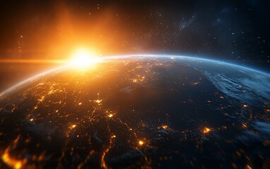 Obraz premium Sunrise Over Earths City Lights