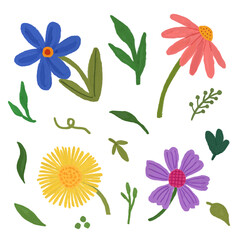 flowers illustration with stalk and leaves - watercolor styled