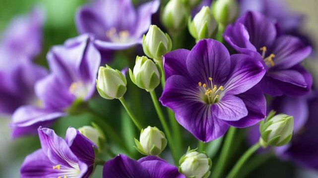 Elegant purple lisianthus blossoms with fine petals and green stems, presenting a remarkable display of beauty and color.