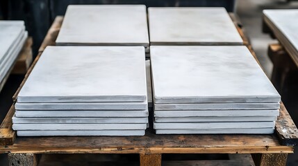 macro view of affordable ceramic tiles arranged on a wooden workbench, contrast between matte and glossy finishes, budget planning notebook beside them