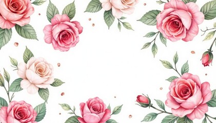 Naklejka premium Delicate watercolor roses & leaves, repeating pattern, seamless pattern, nature, fabric