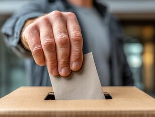 Hand Casting Vote into Ballot Box in Election Day Democracy Process