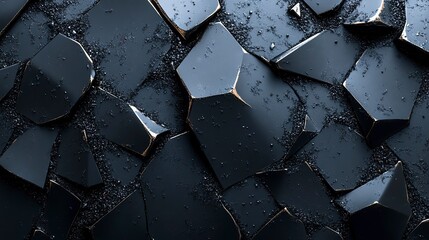 Fototapeta premium Futuristic black faceted surface with metallic sheen and jagged edges 
