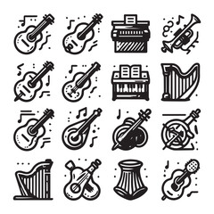 vector collection of musical instrument icon clipart in editable line style
