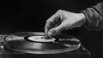 Vinyl Touch Charcoal Record Player Art