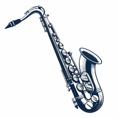 Create a bold, vector illustration of a saxophone with a curved neck and thick, black stroke.  Ensure high detail and clean lines.