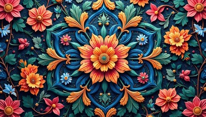 Intricate floral motif within a hexagonal grid , art, leaf, stylish