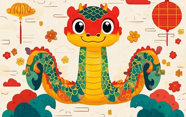 Fototapeta premium Adorable Chinese Dragon Lunar New Year Art