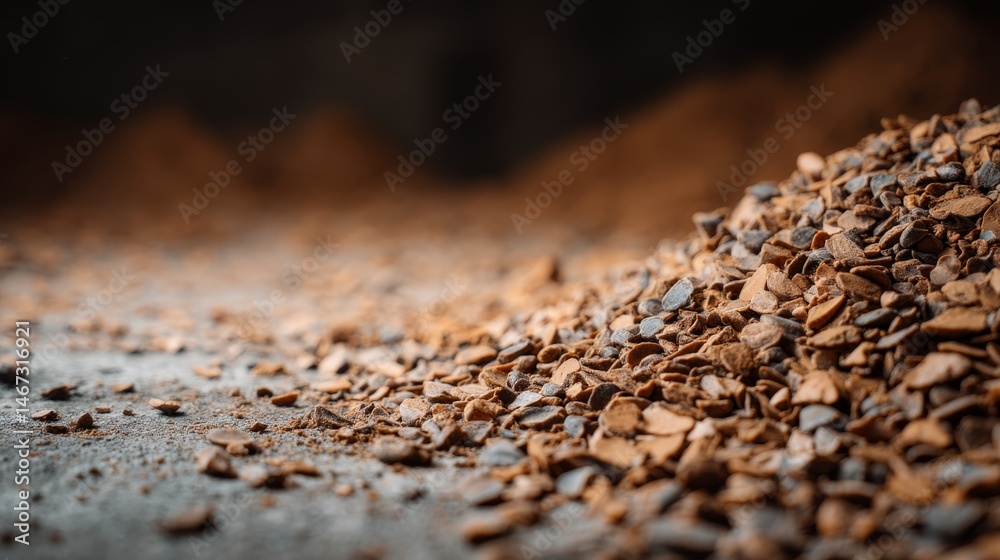 Poster Glossy cocoa nibs are stacked tightly, their texture brought to life with soft lighting that enhances the rich colors, inviting a closer look at their beauty