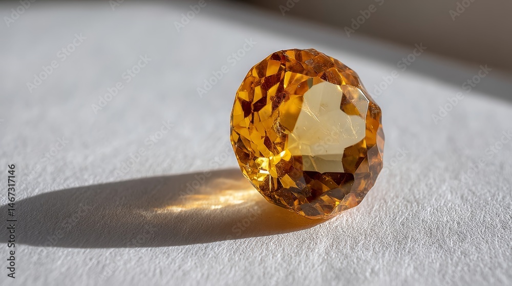 Poster honey-colored citrine cluster glimmers under bright light, showcasing intricate facets while resting