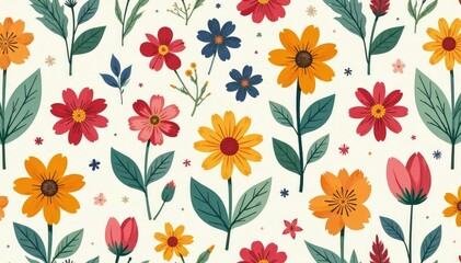 Seamless repeating pattern of simple floral elements, organic, botanical, nature