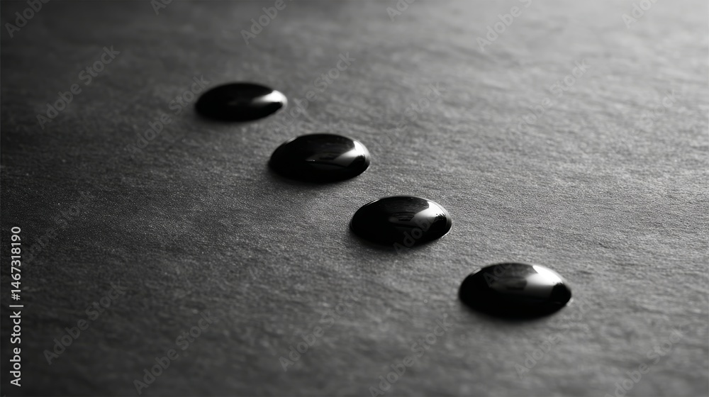 Aufkleber Glossy black fluid creates intriguing trails on a matte charcoal surface, forming a striking abstract texture while leaving room for text on the right side
