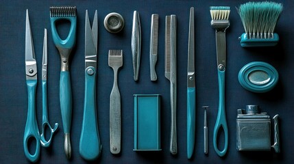 Assortment of teal-colored grooming tools