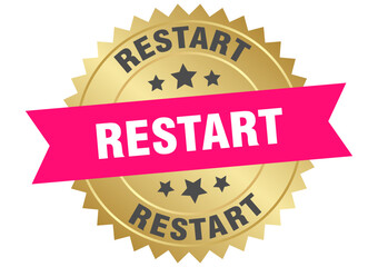 restart. restart round pink and gold label isolated on transparent background