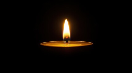 A delicate candle flame burning steadily against a deep black background, embodying light in the midst of despair