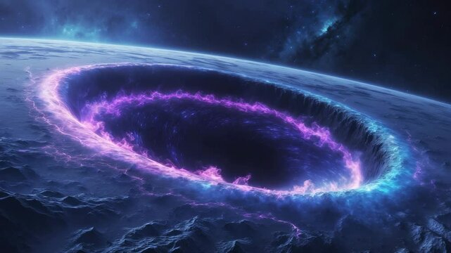 Ai rendering of a generic planet situated near a black hole.