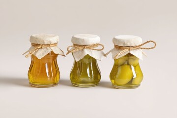 The Photograph Features a Beautifully Arranged Flat Lay of Artisan Pickle Jars, Each Adorned With Rustic Kraft Lids. These Jars Showcase a Delightful Array of Homemade Pickles