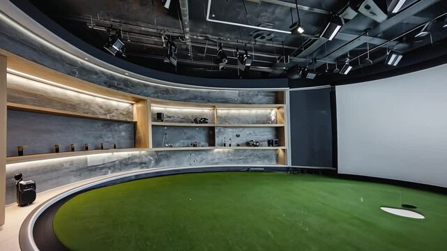Golf simulator in a golf shop.