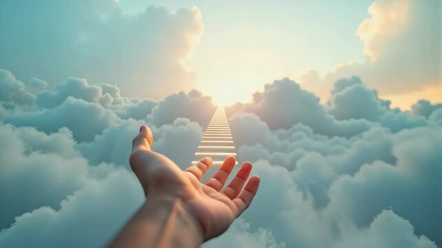 A hand is reaching up towards the sky