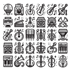 vector collection of musical instrument icon clipart in editable line style