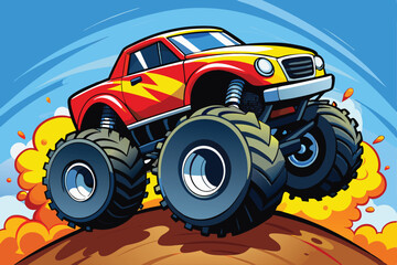 Dynamic monster truck illustration in vibrant colors with splashes, perfect for automotive art, posters, and action-packed designs Toy. © Abu hamed shah