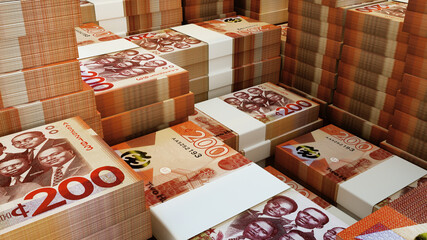  3D rendering of Big huge many bundles stacks pile heap of Ghanaian cedi notes money