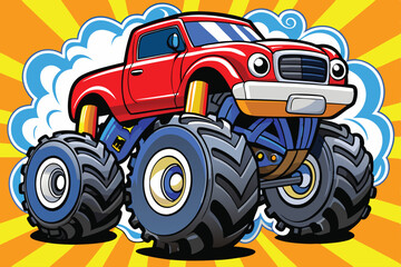 Dynamic monster truck illustration in vibrant colors with splashes, perfect for automotive art, posters, and action-packed designs Toy. © Abu hamed shah