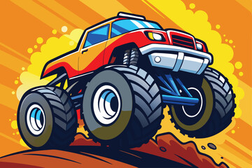 Dynamic monster truck illustration in vibrant colors with splashes, perfect for automotive art, posters, and action-packed designs Toy. © Abu hamed shah