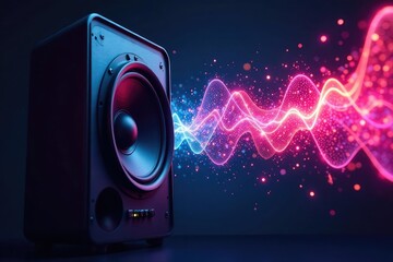 High-quality speakers producing vibrant sound waves , woofer, rhythm, mixing