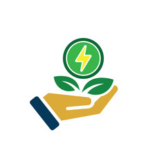 sustainable icon. green energy vector in hand. reuse, recycle, net zero, green energy, eco-friendly concept. Solid design style