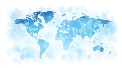 Abstract blue watercolor world map with soft gradient effect symbolizes global connectivity and data visualization applications design