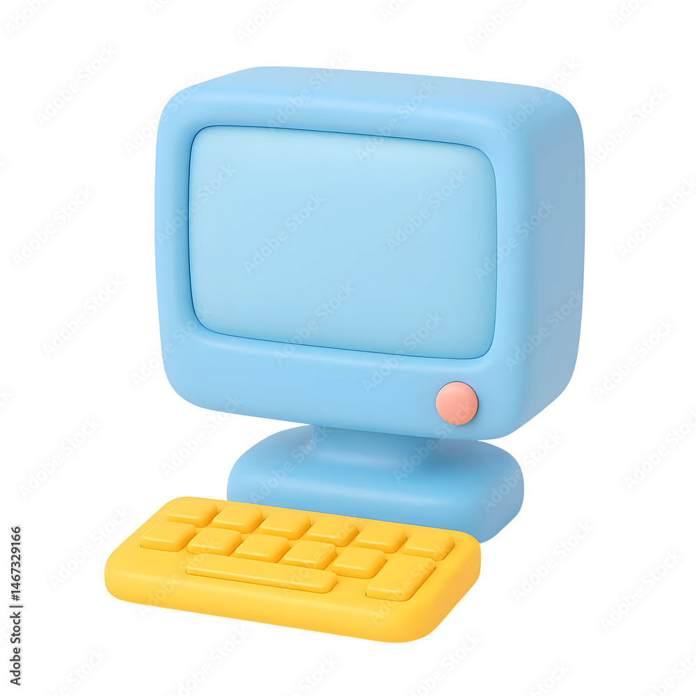 Poster colorful 3d computer icon designed with soft shapes on a transparent background for business technol