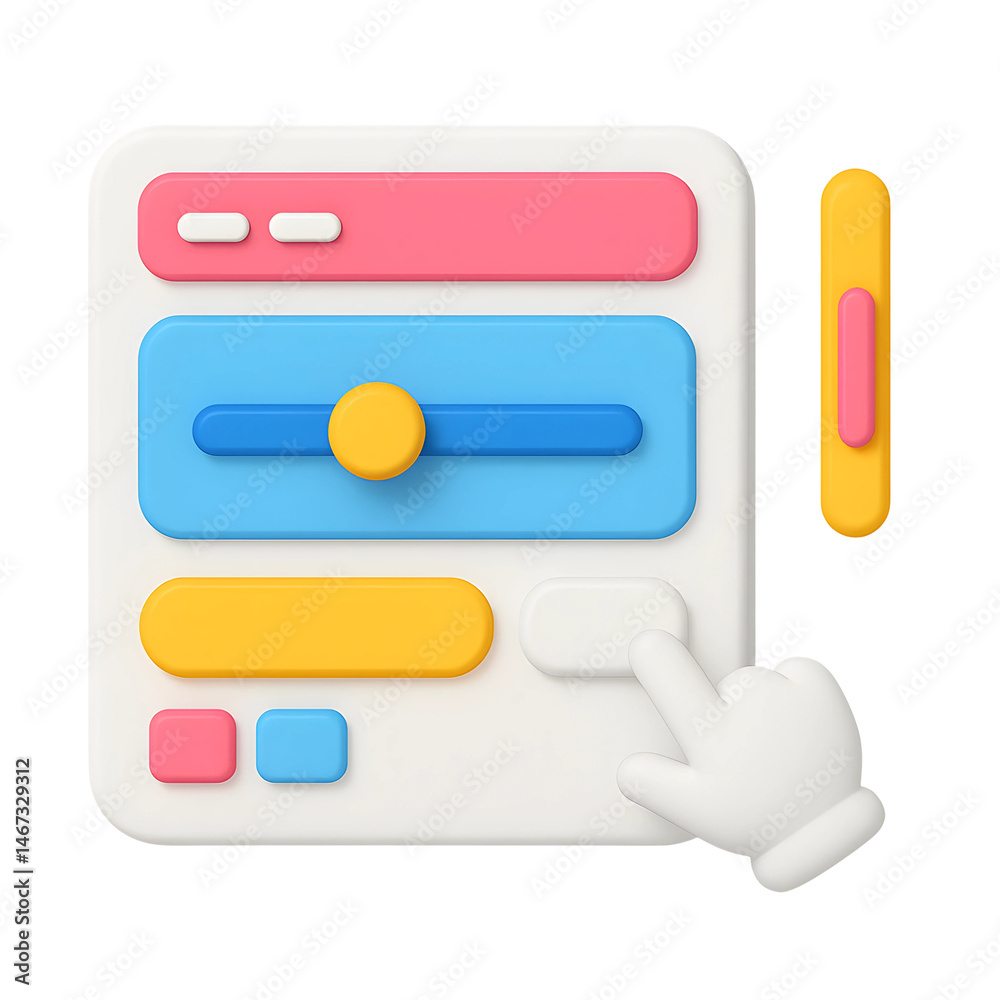 Poster interactive 3d icon representing a user interface for business technology with colorful elements on 