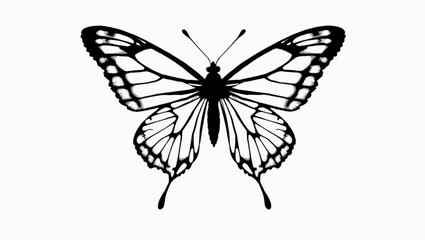 A black and white butterfly with detailed wing patterns gracefully displayed on a plain white backdrop created with generated ai
