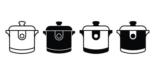 Rice Cooker Icons Black and White Set Simple Minimalist Kitchen Appliance Illustrations