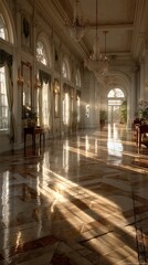 Obraz premium Grand hall with sunlight streaming through large windows