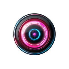 Futuristic camera lens with neon glow on transparent background Concept of technology, innovation, and digital security