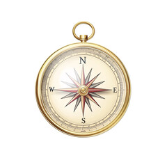 Detailed illustration of a vintage golden compass with a star rose on a transparent background Concept of travel, navigation, exploration, and adventure