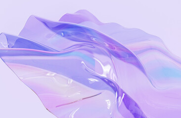 3d  Iridescent holographic cloth abstract shape, futuristic modern banner design, liquid purple stylized background illustration