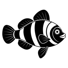 High quality black clownfish silhouette vector image on transparent background for creative marine artwork