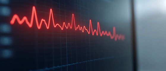 Fading Vital Signs: A stark red line graph displays a pattern of declining amplitude on a screen, suggesting a critical situation.