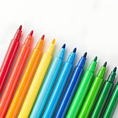 Set of Many Bright Color Markers Arranged on White