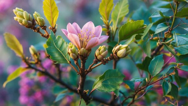 Acer negundo (spring flower bloom). Flower buds, new foliage, and old seeds. Honey-producing plants.