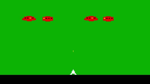 Animation of a balloon, 8-bit style, dodging obstacles in a green background, pixel art