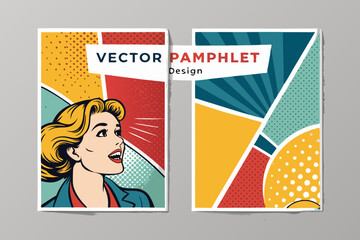 Design a vibrant vector pamphlet showcasing bold color palettes and impactful halftone effects.  The design should be eye-catching and suitable for a modern business.